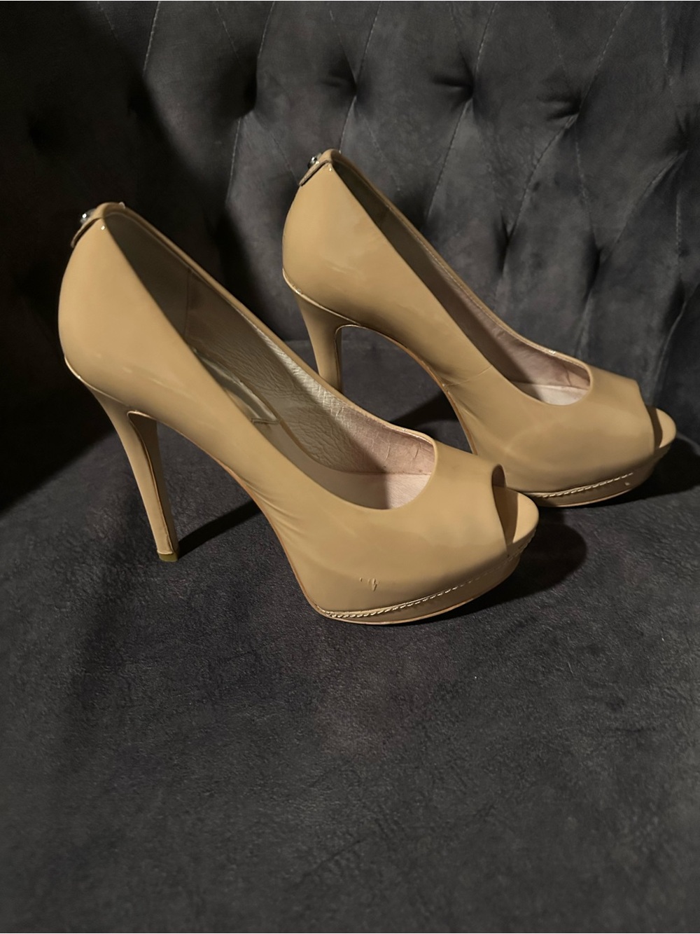 Michael Kors Josie Patent Peep-Toe High Heels in Nude